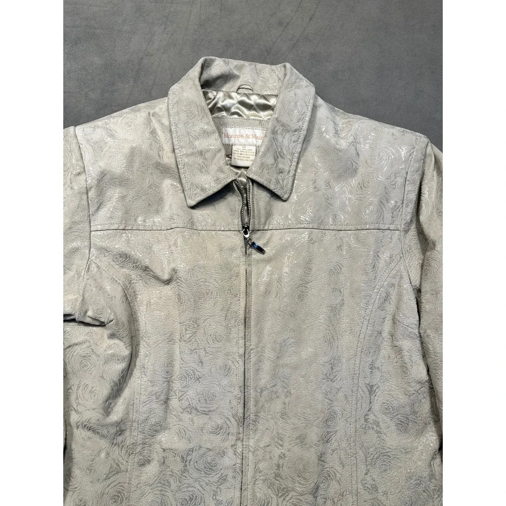 Monroe & Main Women's Textured Rose Print Suede‎ Jacket Size XXLCream White